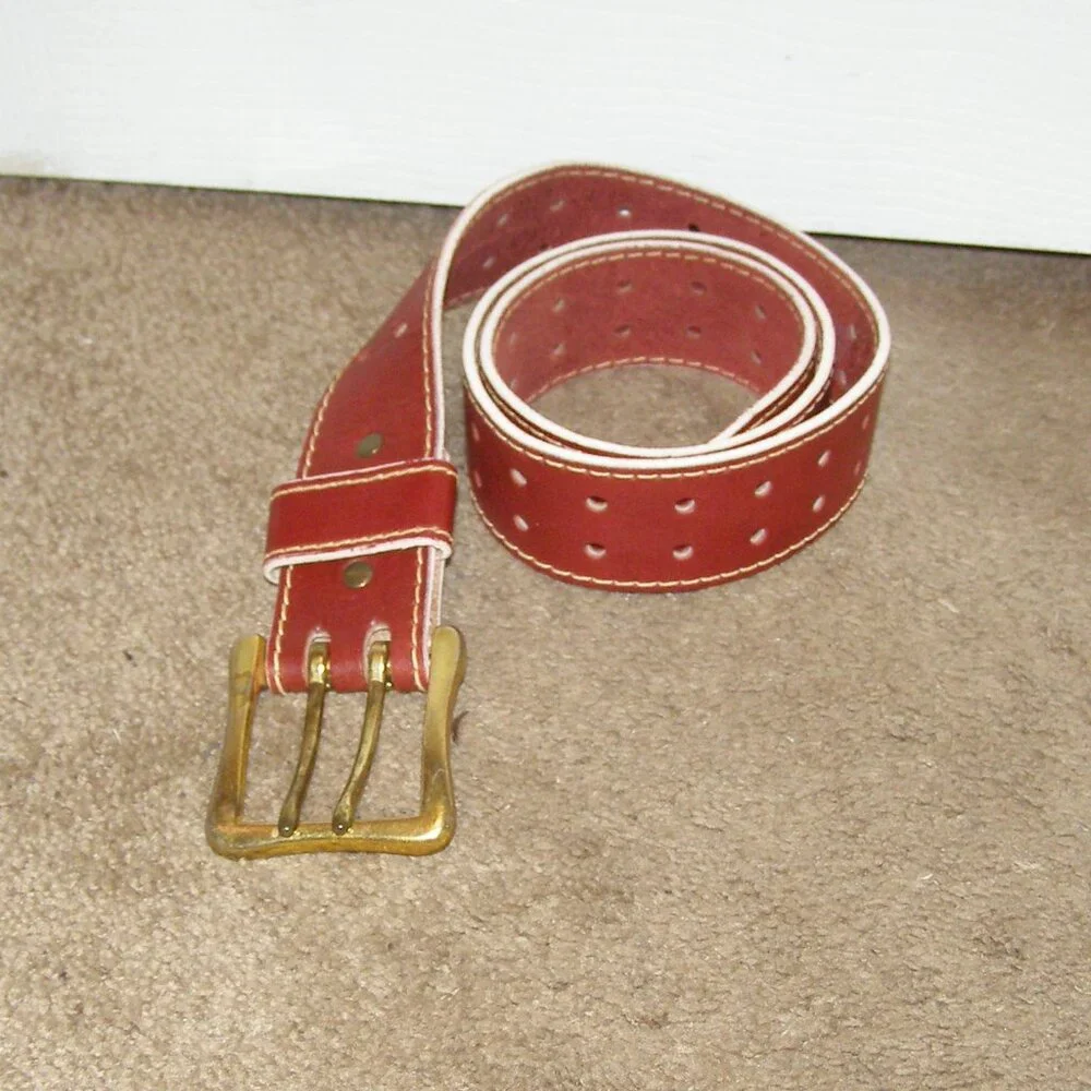 Men's Vintage Belt size 36 Brass Buckle Double Hole 